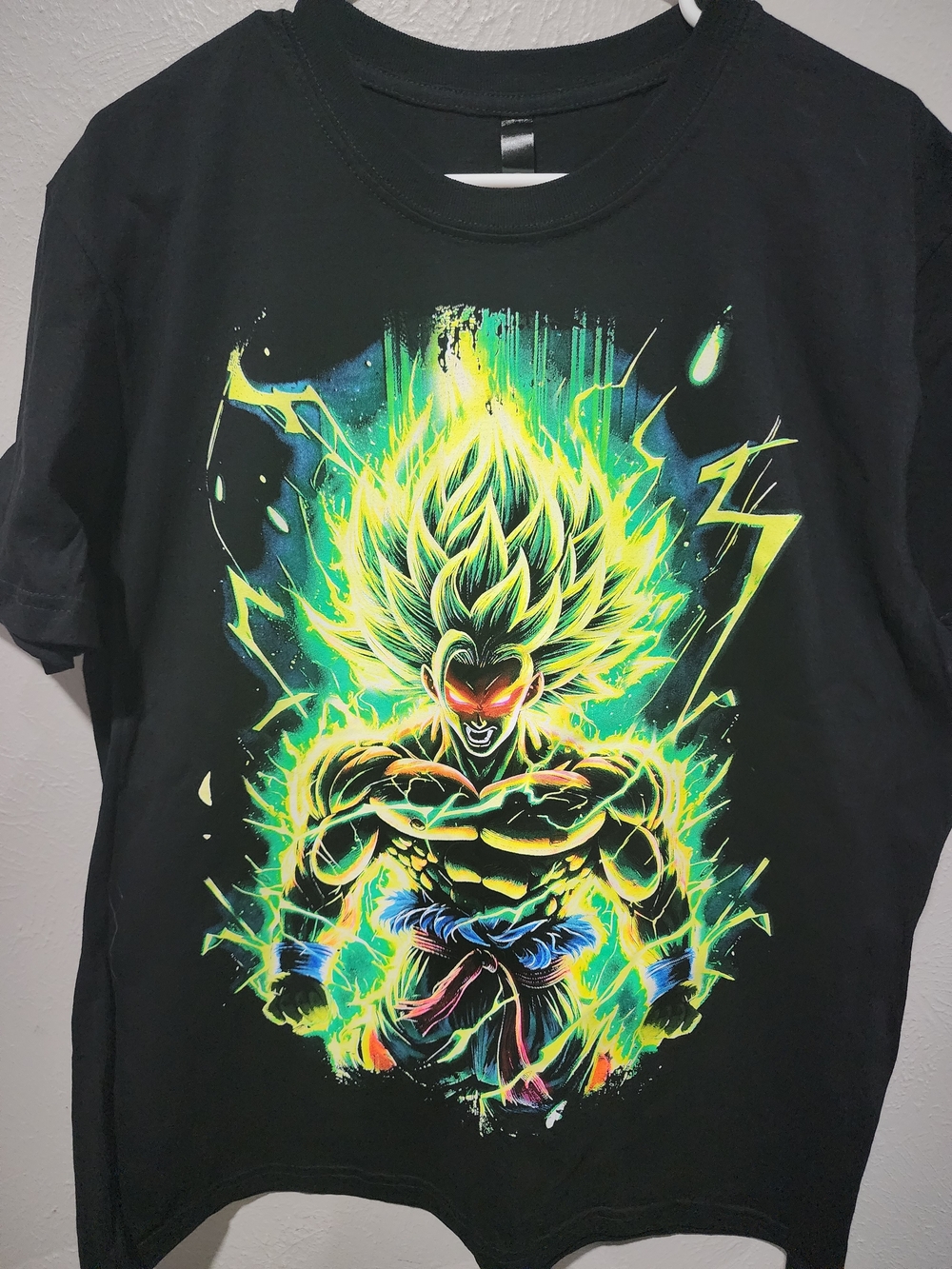 Dragon Ball Z Inspired Super Saiyan Neon Graphic T-Shirt Black Anime Tee - Picture 1 of 6